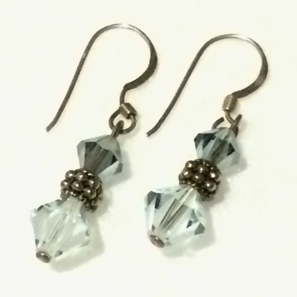 Blue Faceted Crystal Earrings - Picture 2 of 5